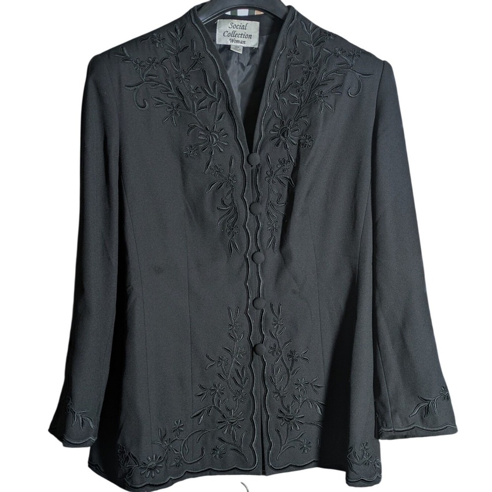 Dark Academia Blazer 18W Embroidered Black Corporate Goth Jacket Whimsigoth